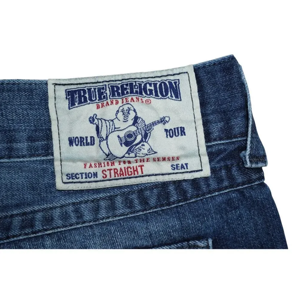 True Religion Men’s Straight Cutoff Denim Shorts Dark Wash Blue Size 40